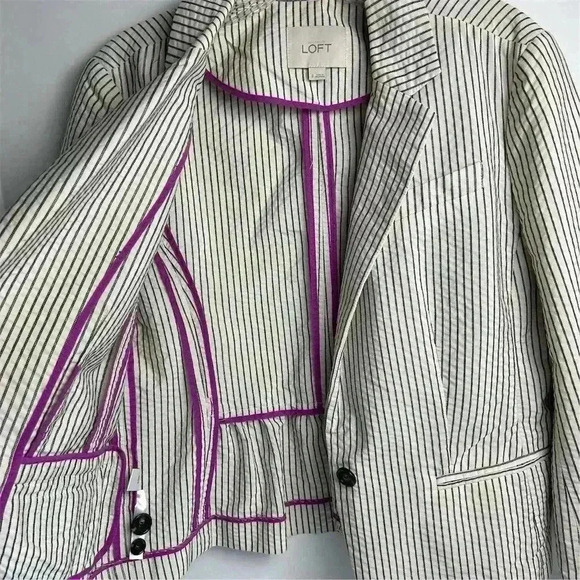 Ann Taylor Loft Women's Blazer Jacket Ivory/White and Black Stripes  Size 8 - Picture 14 of 16